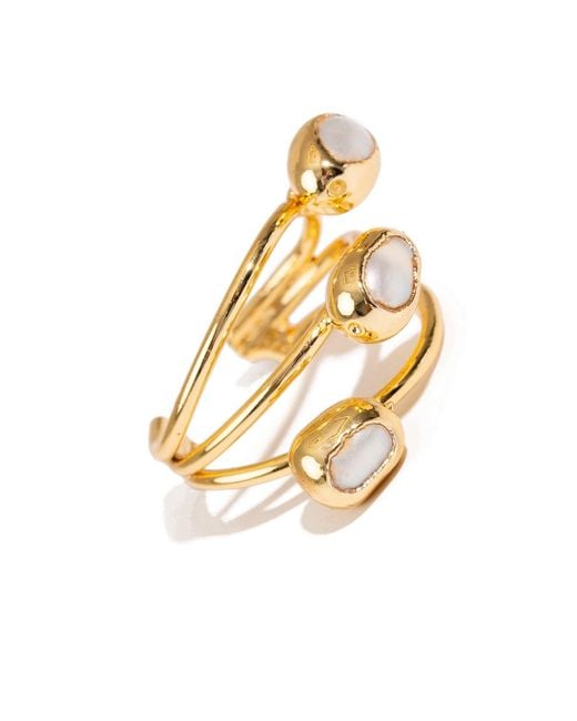 Ebru Jewelry Metallic Trio Pearl Harmony Adjustable Ring
