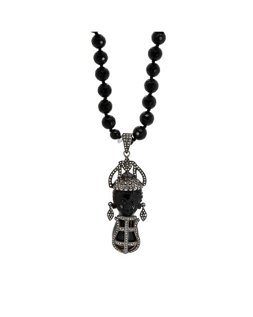 Ebru Jewelry Black Pave Diamond Vintage African Pendant Beaded Necklace