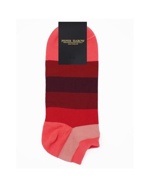 Peper Harow - Made in England Red Block Stripe Fire & Multistripe Burgundy Trainer Socks Bundle for men