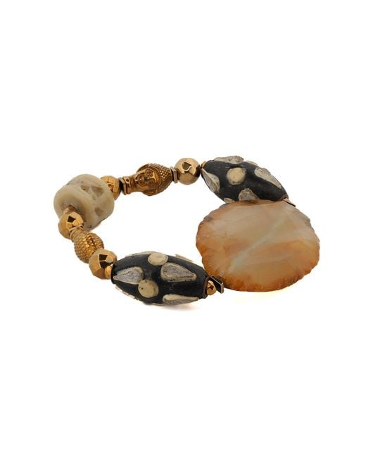 Ebru Jewelry Metallic Chunky Agate Stone Buddha Beaded Bracelet