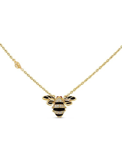 SALLY SKOUFIS Metallic Queen Bee Necklace With Made Cz Diamond Stimulant & Enamel 18K Vermeil