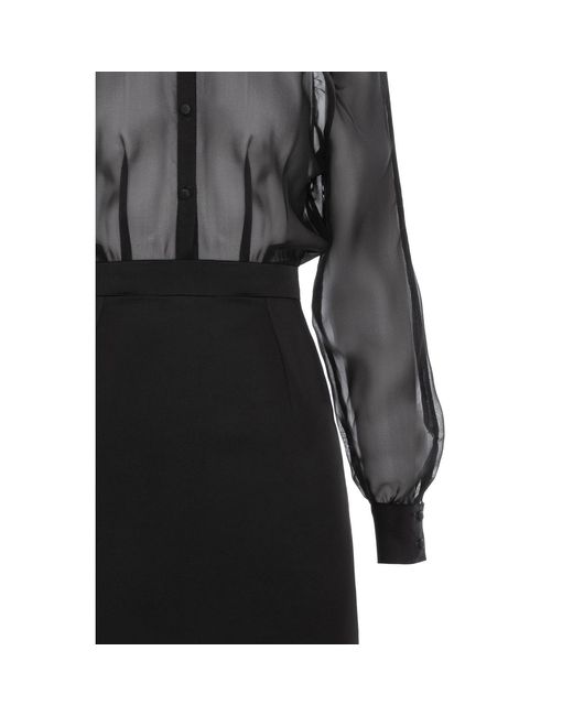 AVENUE No.29 Black Raglan Sleeve Silk Shirt Dress With Side Gathering