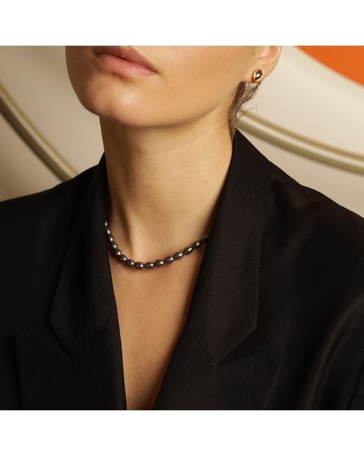 Pearl Code Metallic Rice Pearl Choker, Iridescent Freshwater Pearl Necklace