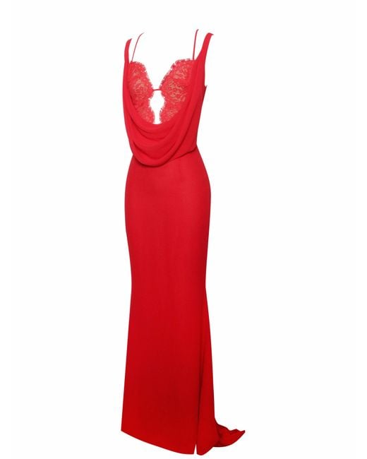 Miss Circle New York Red Ulanda Chiffon Lace Backless Maxi Train Dress