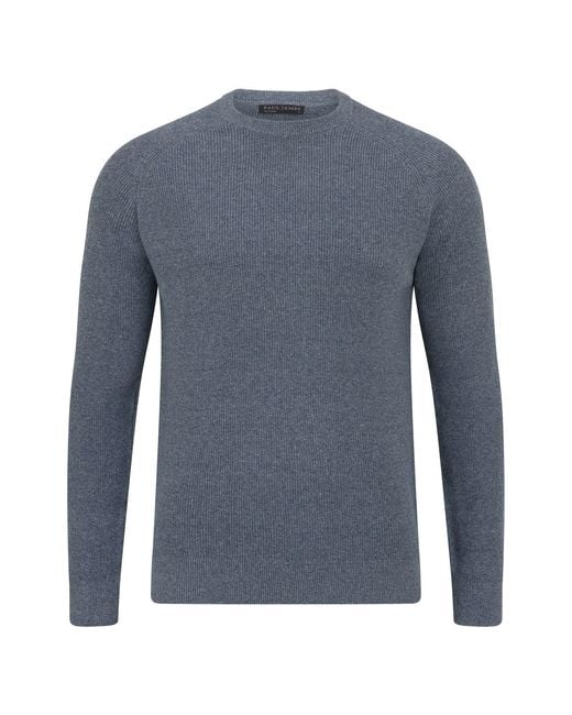 Paul James Knitwear Blue Cotton Lightweight Fisherman Dylan Rib Jumper for men