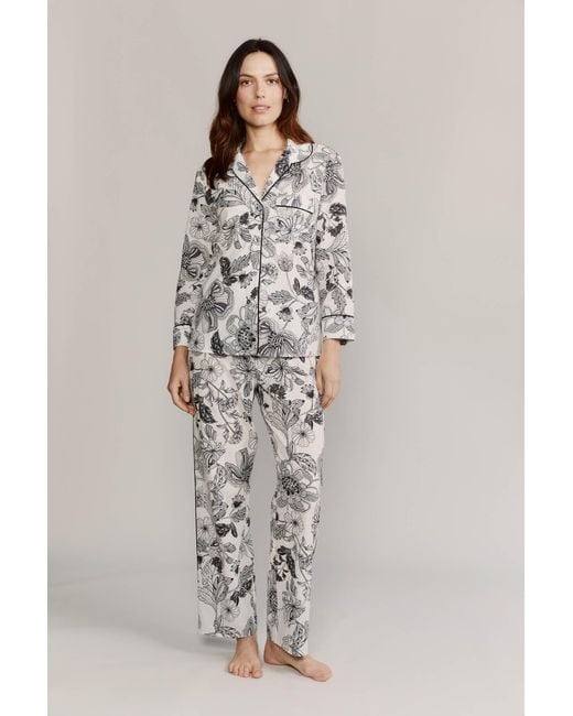 Kato White Broad Beach Noire Floral Cotton Pajamas
