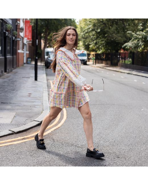 Cara & The Sky Orange Ruby Gingham Collared Balloon Sleeve Mini Dress
