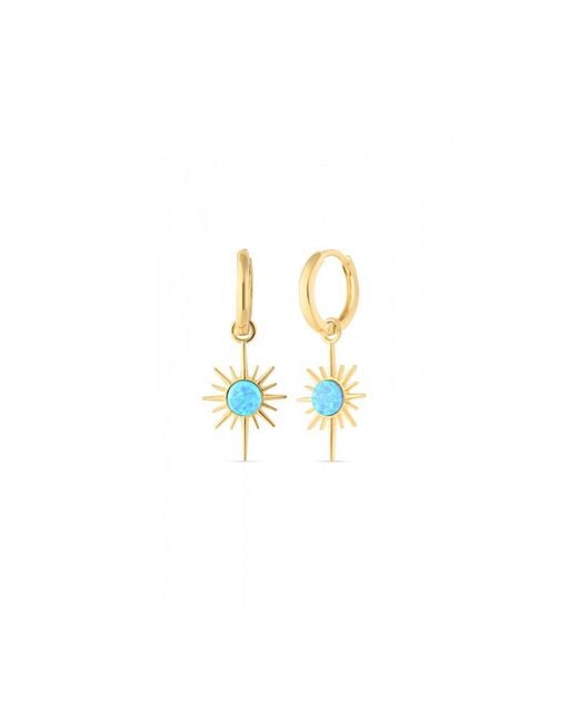Spero London Metallic Northern Star Starburst Drop Hoop Blue Opal Earring Sterling Silver