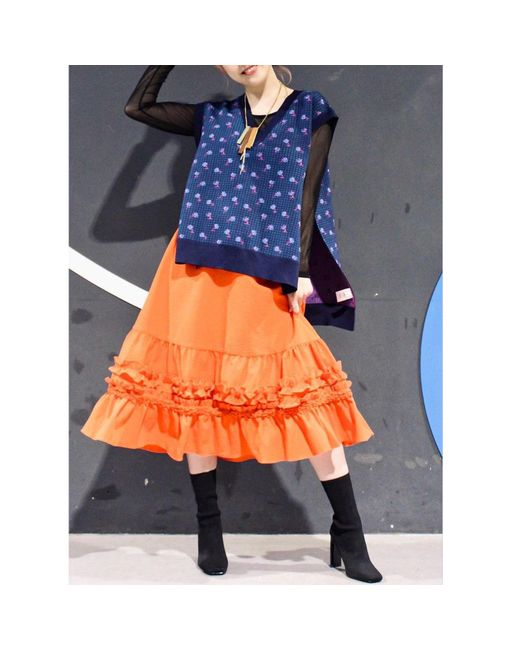 Arto. Red Summer Cotton Textural Smocking Midi Skirt