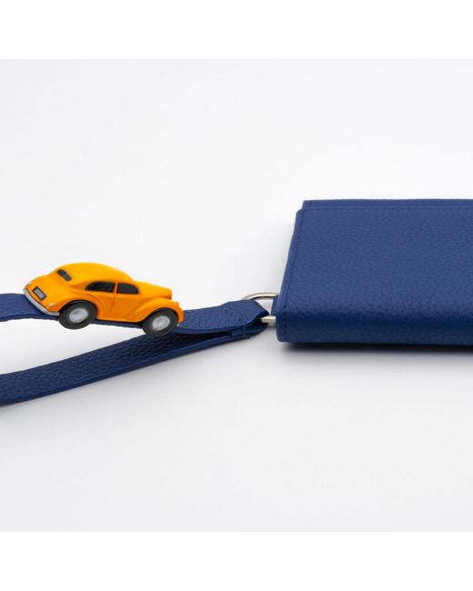 Absurde Blue Parking Grain Leather Bifold Wallet With Car