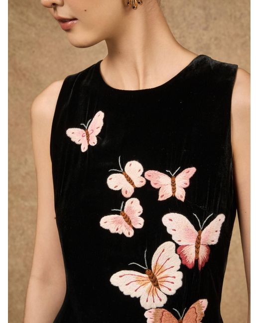 Silk and Bears Black Hand-Embroidered Silk Velvet Maxi Evening Dress — Butterfly — Velvet Atelier