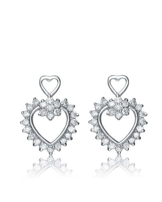 Genevive Jewelry Metallic Sterling Silver Cubic Zirconia Double Open Heart Earrings