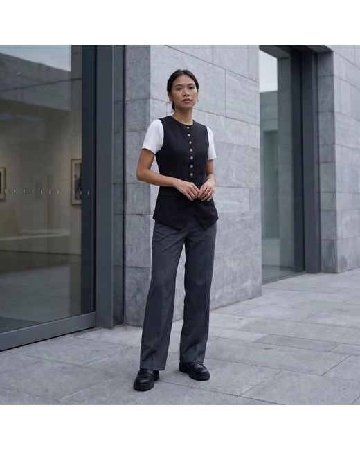 Modenaire Blue Longline Vest Structured Button Front