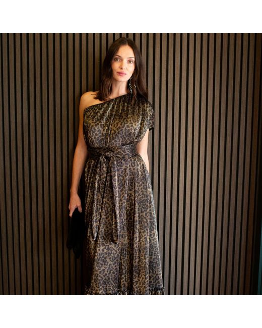 Jennafer Grace Brown Panther Slink One Shoulder Maxi Dress