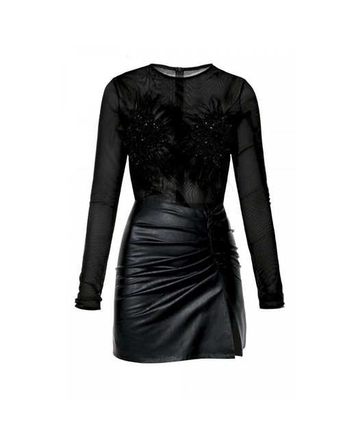 AGGI by HALEWSKI Black Tomira Mini Vegan Leather Party Dress