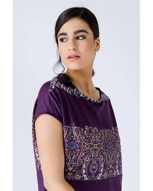 Conquista Purple Oversized Sleeveless Print Top
