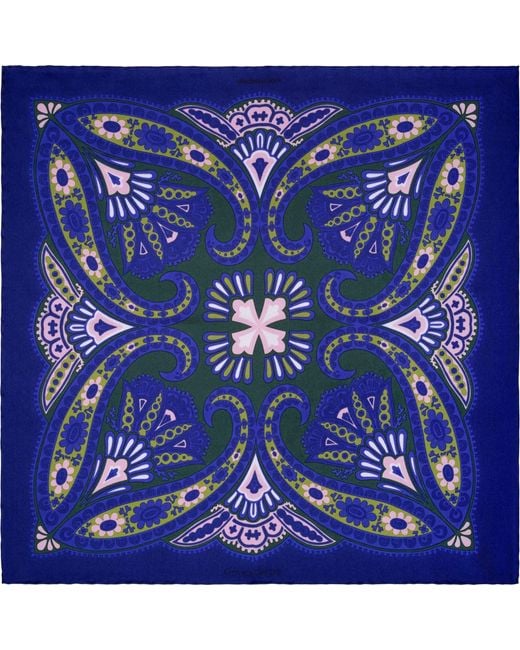 Otway & Orford Blue 'Kaleidoscope' Paisley Silk Pocket Square for men