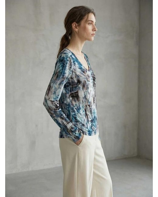Conquista Green Abstract Tie-Dye Long-Sleeve Top – Artistic, Modern, Effortlessly Versatile