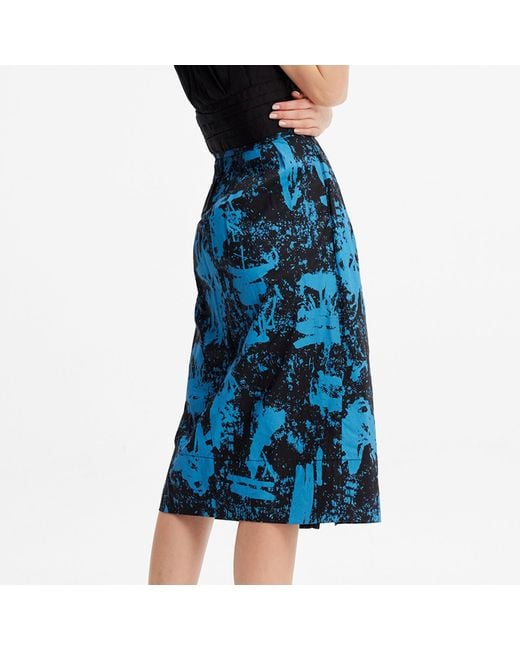 Smart and Joy Blue Buttoned Straight Skirt In Cotton