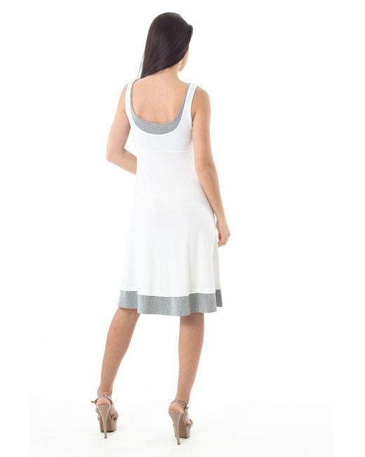 Conquista White Sleeveless Two-Tone Jersey Dress – With Contrast Hem