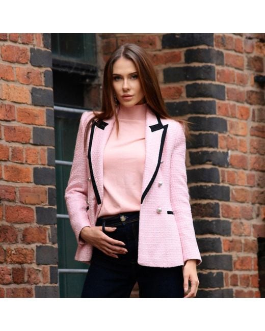 Chanel Joan Elkayam Pink Contrast Trim Tweed Jacket