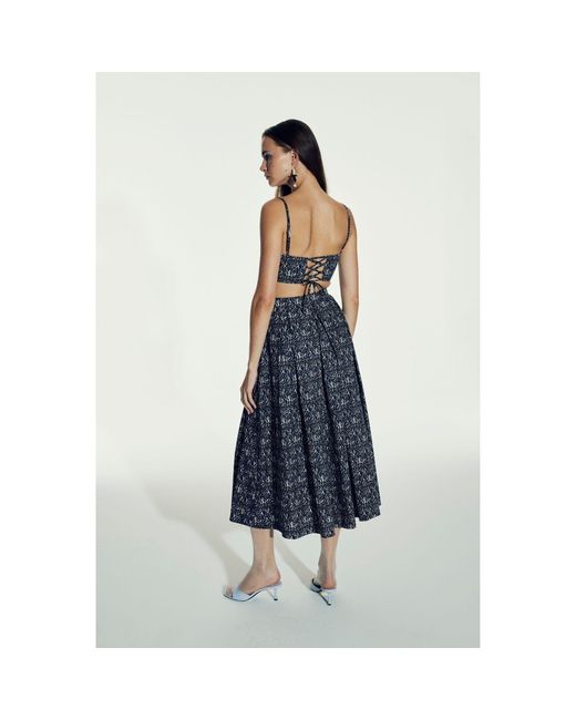 NAZLI CEREN Gray June Printed Cotton Midi Skirt