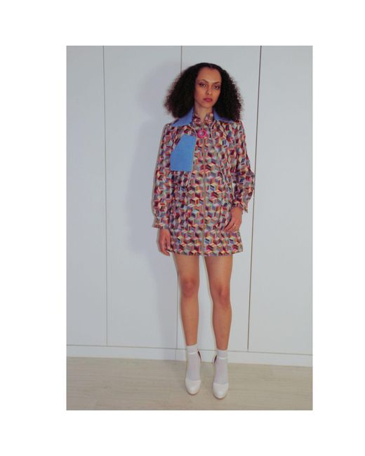Couture to Your Door Blue Tapestry Abstract Cropped Art Deco Jacket