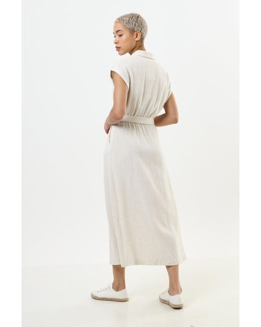 Louche White Reese Linen Mix Button Through Midi Shirt Dress