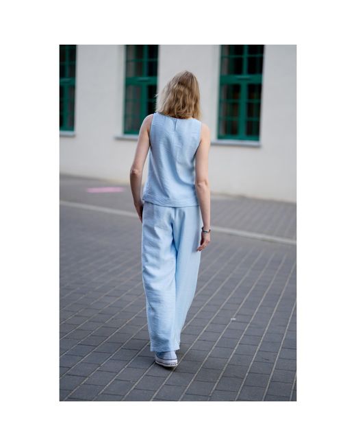 Oh!Zuza Blue Matte Viscose Top & Wide-Leg Trousers Set
