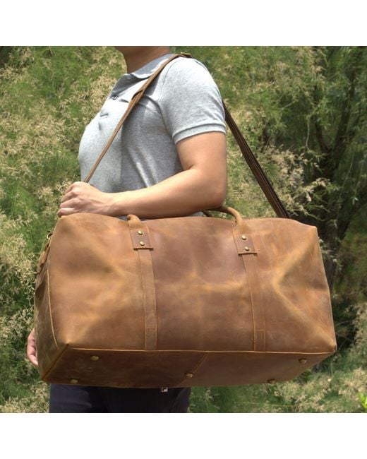Touri Brown Genuine Leather Holdall Luggage Bag for men
