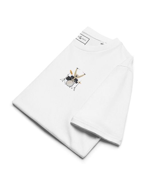 Anchor and Crew White Drummer Monkey Organic Cotton Embroidered T-Shirt