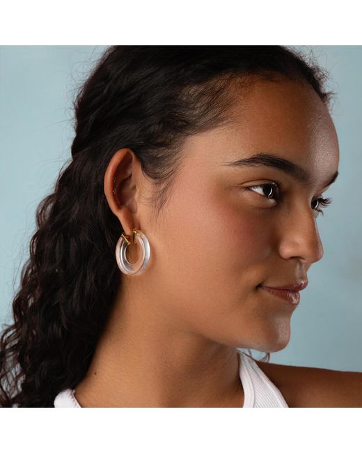 Gold & Honey Metallic Clear Chunky V-Hoop Lucite Earrings