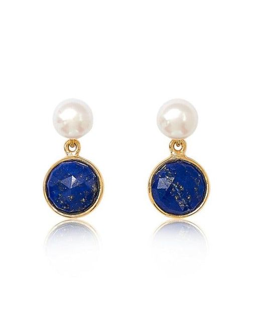 Pearls of the Orient Online Blue Nova Lapis Lazuli & Cultured Freshwater Pearl Drop Earrings