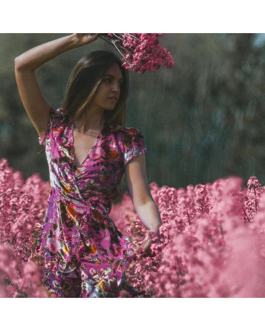 Introvertie VIENNA Pink Alice Lady Rose Silk Wrap Dress Mini