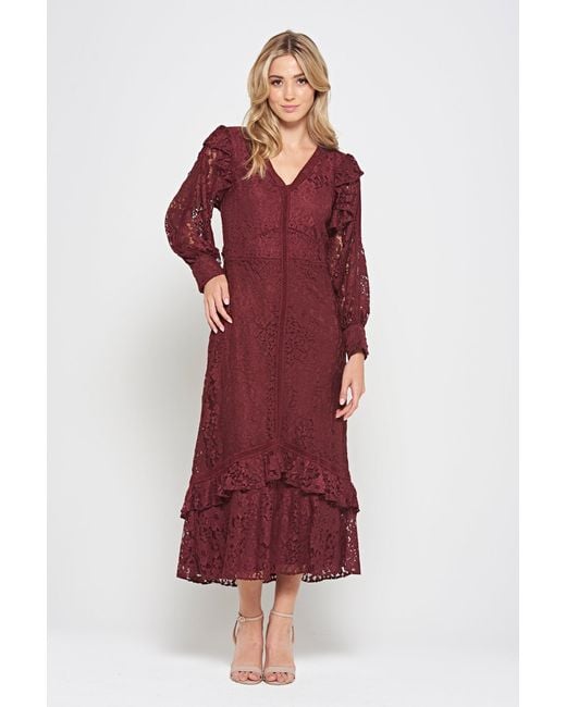 Frock and Frill Red Moira Burgundy Lace Midaxi Dress