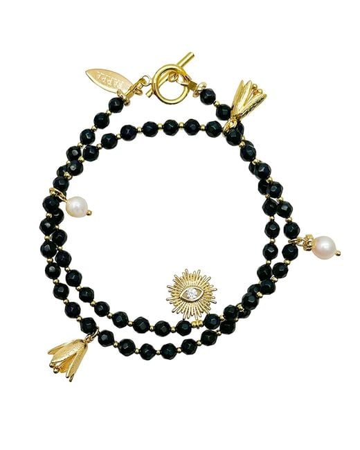 Farra Black Obsidian With Evil Eye Charms Double Layers Bracelet Or Choker