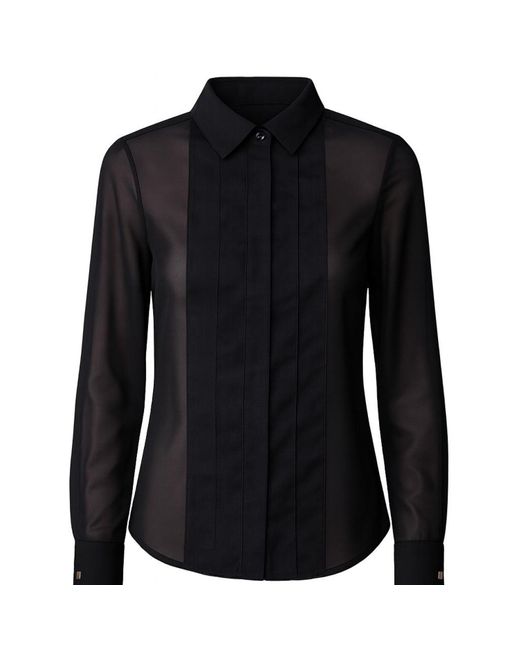 Madison / Savile Black Noir Pleated Chiffon French Cuff Shirt