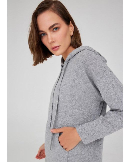 Peraluna Gray Cashmere Blend Knit Hoodie Pullover Sweater