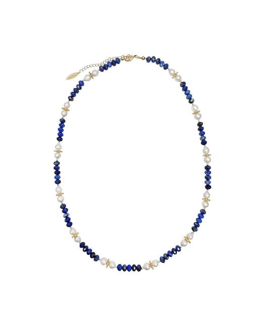 Farra Blue Lapis With Freshwater Pearls Matinee Length Necklace