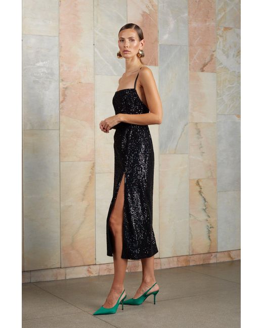 Undress Black Chloe Sequin Midi Cocktail Dress With Front Slit