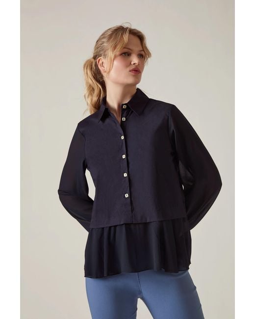 James Lakeland Blue Contrast Hem Blouse