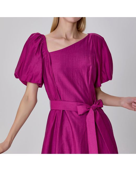 Smart and Joy Pink Fit-And-Flare Asymmetric Collar Dress