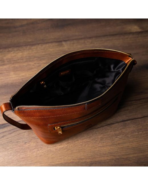 Time Resistance Brown Cognac Leather Cosmetic Bag Dopp Kit for men