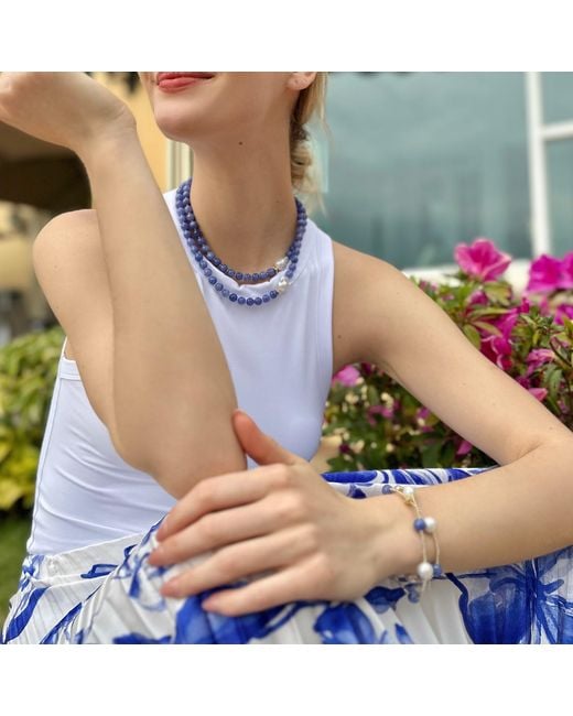 Farra Blue Versatile Jade And Baroque Pearls Double Layer Bracelet
