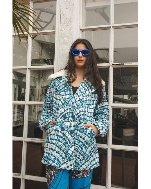 Jennafer Grace Blue Water Signs Jacket With Removable Faux Fur Collar