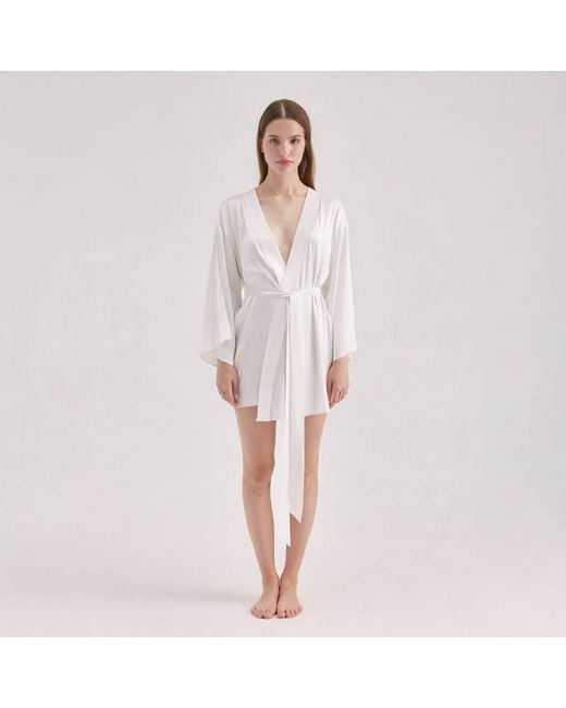 Avenue 8 White Mini Silk Robe