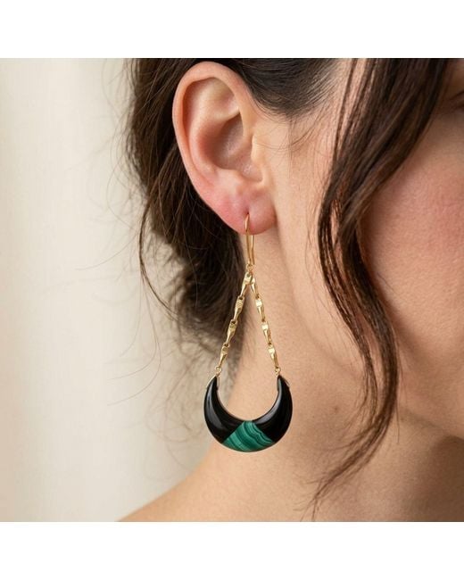 Jaredjamin Metallic Calypso Onyx & Inlaid Malachite Crescent Dangle Earrings