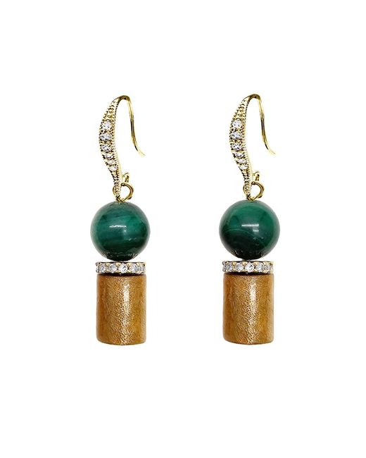 Farra Green Golden Coral With Malachite Dangle Earrings