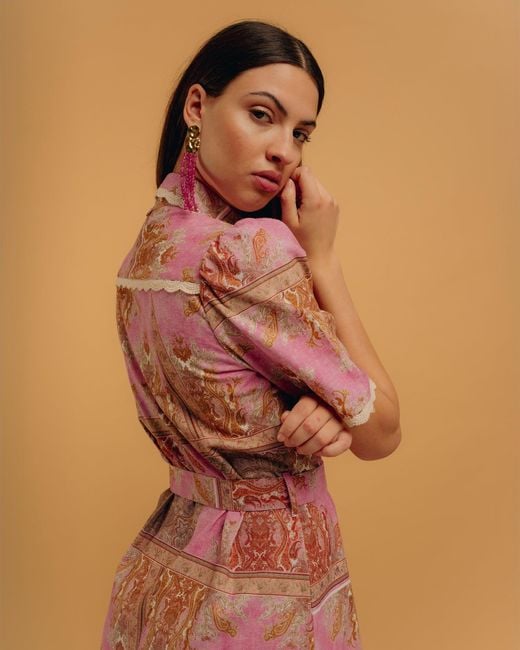 Niza Pink Short Straight Shirt And Lapel Collar Dress