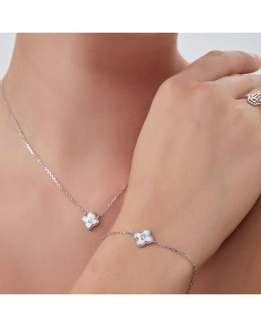 Spero London Metallic Enamel Four Leaf Clover Necklace With Gemstone